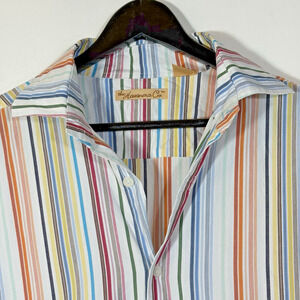Striped Dress Shirt Blue Red Yellow Orange Vintage Havanera Co. Men's LARGE